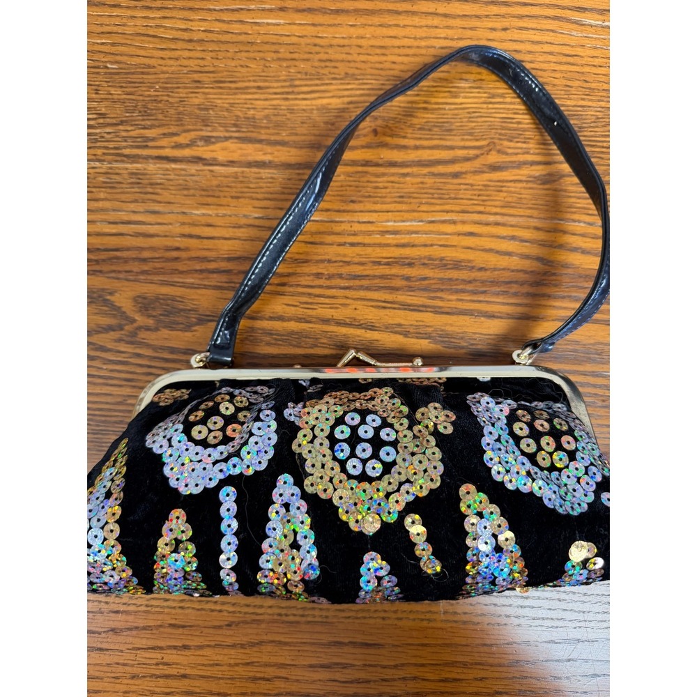 Kiss-Lock Clutch Black with Gold and Silver Sequins